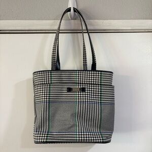Vintage Lauren Ralph Lauren Plaid Houndstooth Preppy Bucket Shoulder Bag Blue